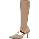 NEWBELLA Women's Slip-On Kitten Heel Knee High Boots - Breathable Mesh Hollow Boots for Spring & Fall Daily Wear