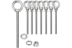 SRZTXU 8 Sets M12 x 150mm 304 Stainless Steel Eye Bolt Heavy Duty Shoulder Lifting Ring Threaded Eyebolts with Nuts Washers