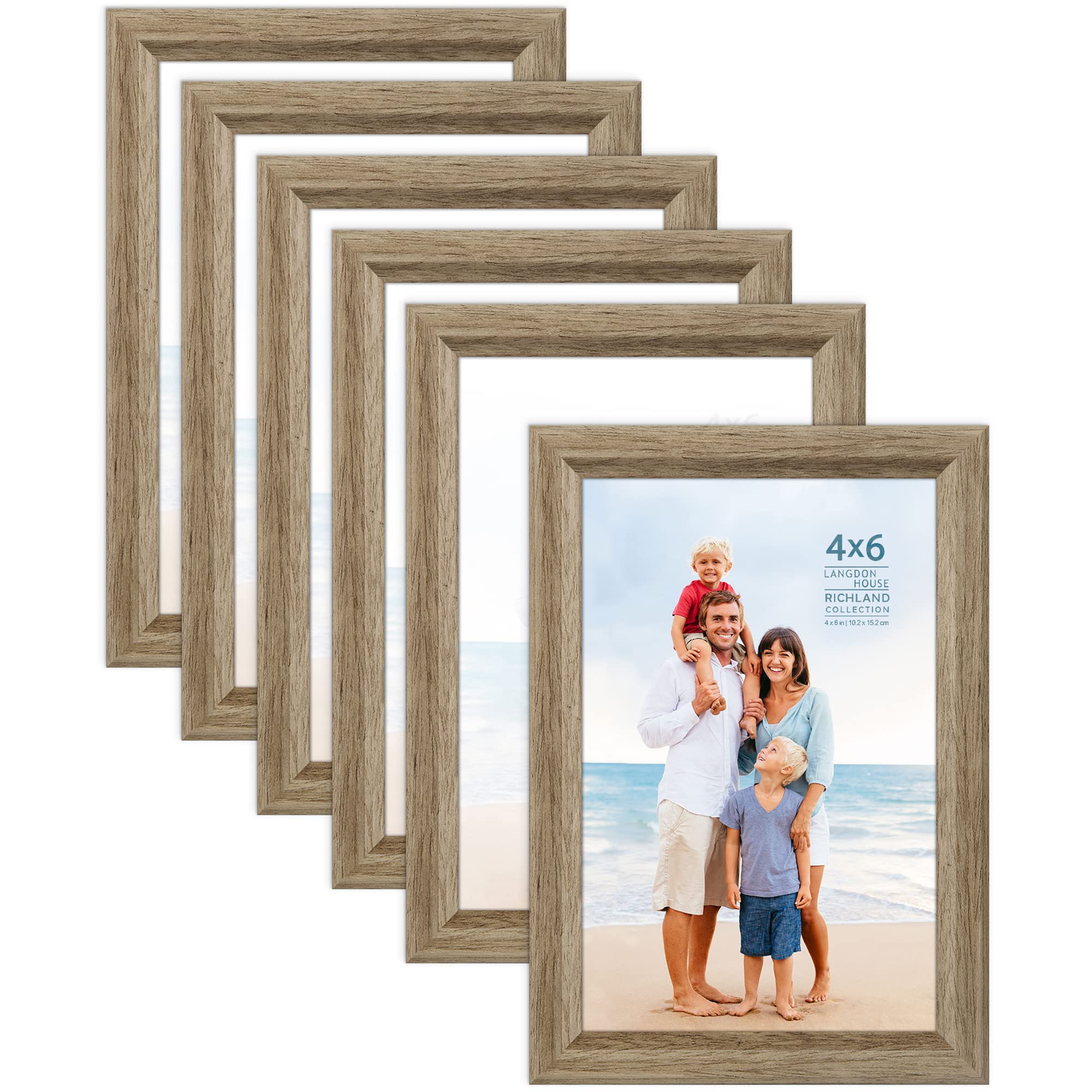 Langdon House 6x4 Picture Frames (Fawn Brown, 6 Pack) Contemporary Style Wood-like Photo Frames, Richland Collection