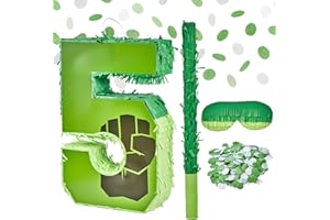 Number 5 Pinata 16 INCH Superhero for Boys & Girls – Birthday Decorations with Piñata Stick, Blindfold & Confetti Fillable Pa