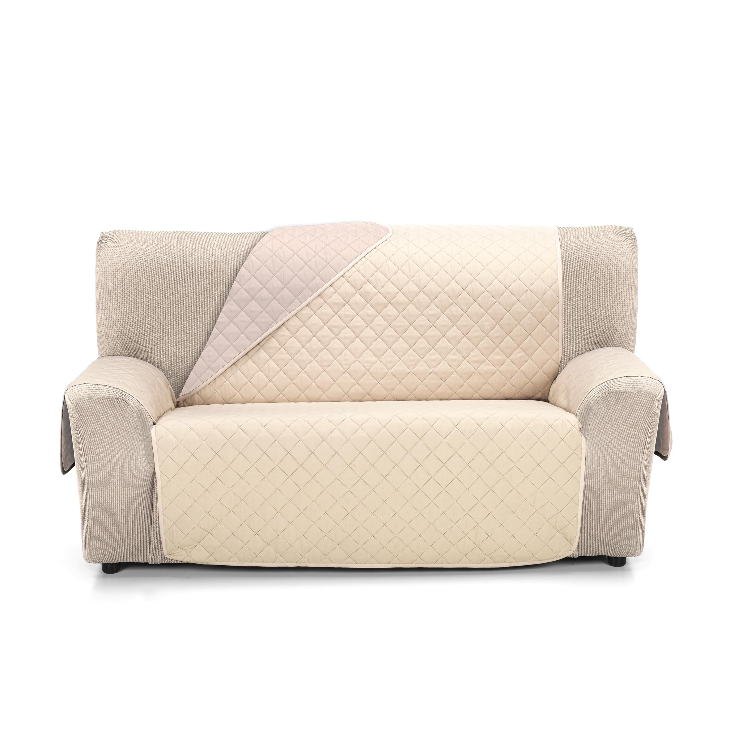 Martina Home Quilted Sofa Cover Reversible Amber 2 Seater Beige Linen