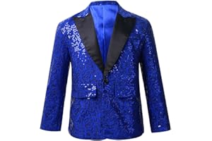 Yruioon Boys Shiny Sequins Blazer Tuxedo Party Prom Wedding One Button Jacket for Dinner Party Banquet