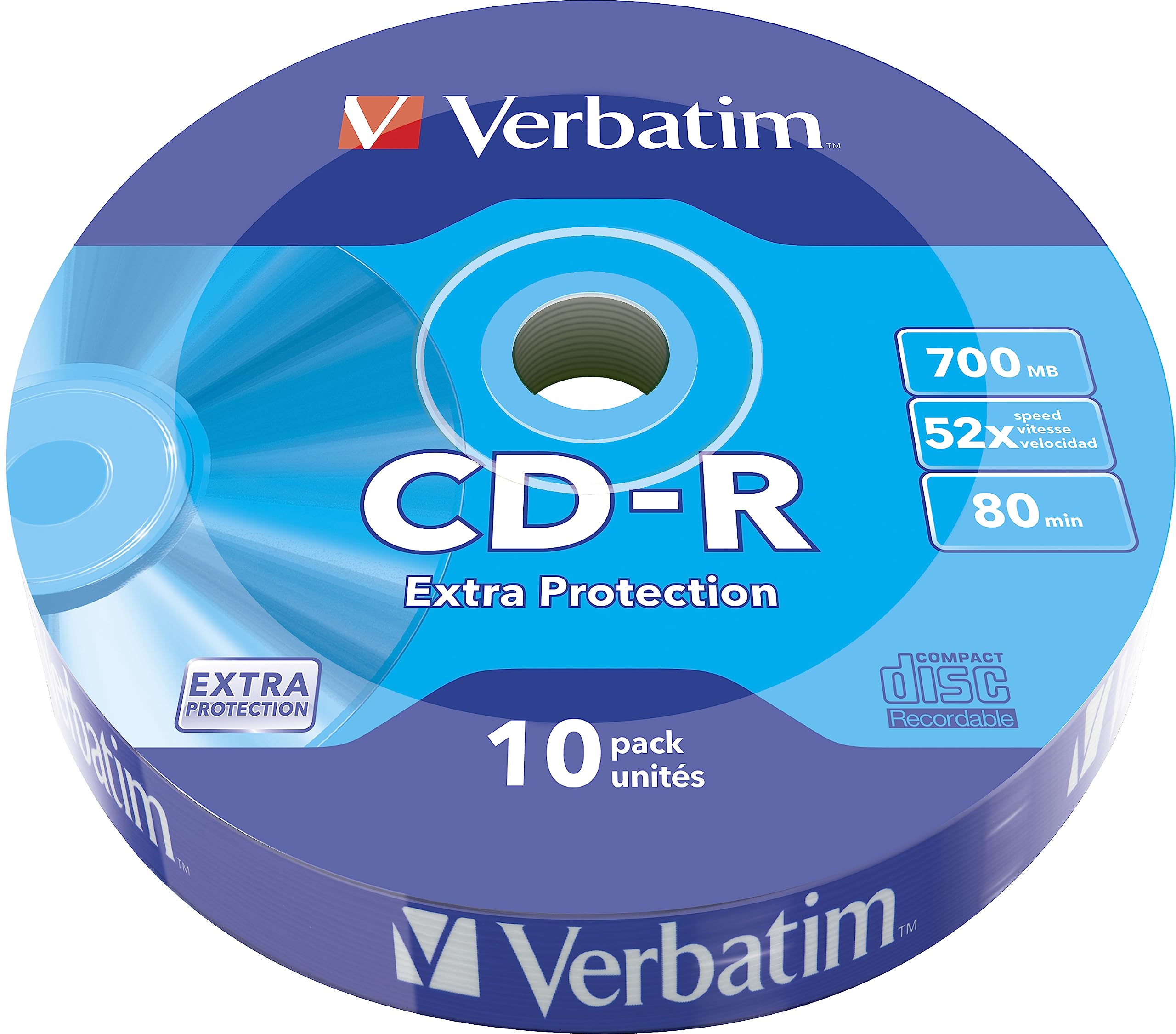 Verbatim CD-R Extra Protection 700MB CD Blanks - Ideal for Photo and Video Recording - Compatible with Any Conventional CD Drive - Pack of 10 Spindle