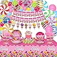 Candyland Party Decorations - Lollipop Theme Birthday Party Decorations Including Balloons, Banner, Plates, Tablecloths, Cups, Napkins, Tableware Sets for Candy Theme Party Supplies - Serve 20
