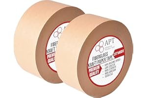 APT, (72 mm (2.8") x 450ft, 2 Rolls) Water-Activated Fiberglass Reinforced Kraft Paper Tape, Gummed Paper Tape, Brown Paper T