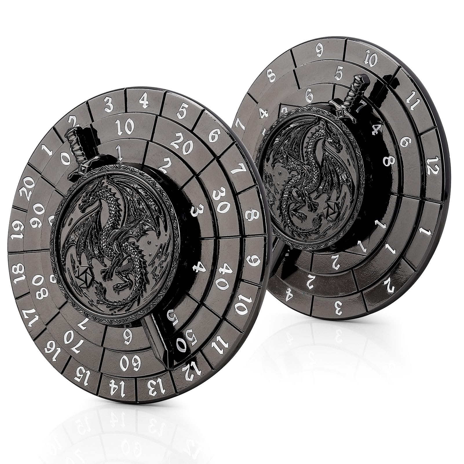 Haxtec 7-in-1 Metal Spinner Dice Set for Dungeons and Dragons DND Black Rotate D&D Dice with Leather Pouch