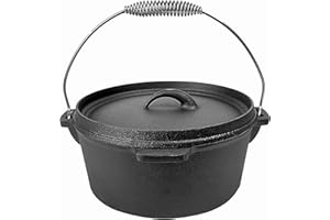 Cuisiland 4.5QT Cast Iron Dutch Oven with Lip Lid & Bail Handle – Pre-Seasoned Camping Pot for Outdoor Cooking, Roasting, and