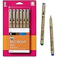 SAKURA Pigma Micron Fineliner Pens - Archival Black and Colored Ink Pens - Pens for Writing, Drawing, or Journaling - Black and Colored Ink - 03 Point Size - 6 Pack