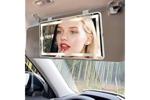 Feisate Car Mirror Visor Vanity with Rechargeable LED Light - 3 Light Modes & Dimmable Touch Screen - Large Sun Visor Mirror 