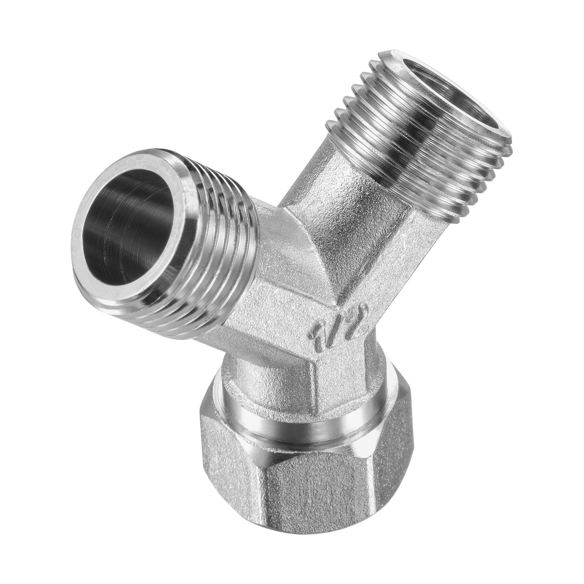 sourcing map Pipe Fitting G1/2 1 Female to 2 Male Thread Y Shape 3 Ways Wye Hose Connector Adapter, Nickel-Plated Copper