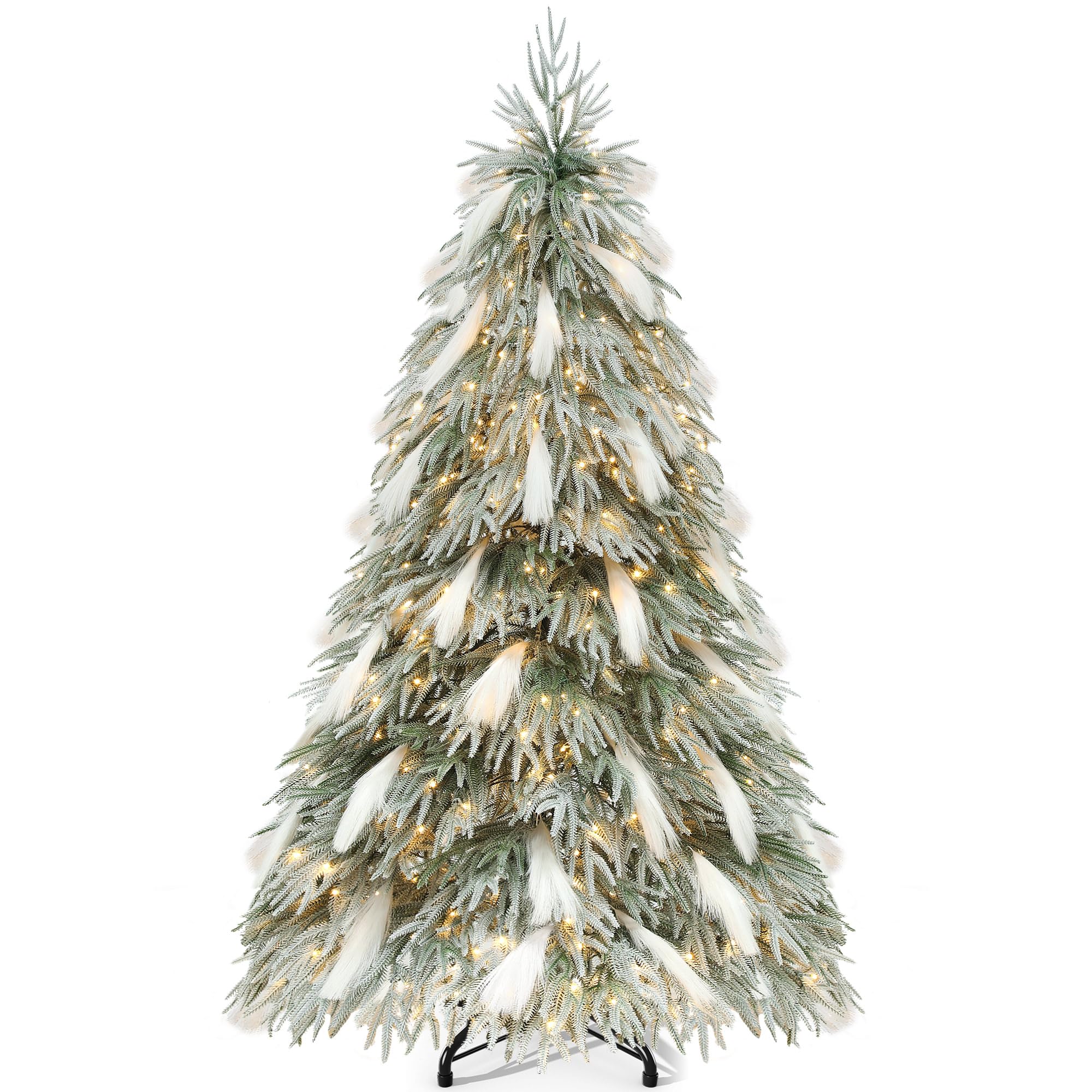 Photo 1 of **FOR PARTS HAS DAMAGED PIECES** YITAHOME Pre-Lit Flocked Natural Drooping Pampas Christmas Tree, 9ft Snow Flocked Artificial Christmas Tree with 959 PE Branch Tips, 54 Feathers and 900 Lights for Home, Office, Party Decoration