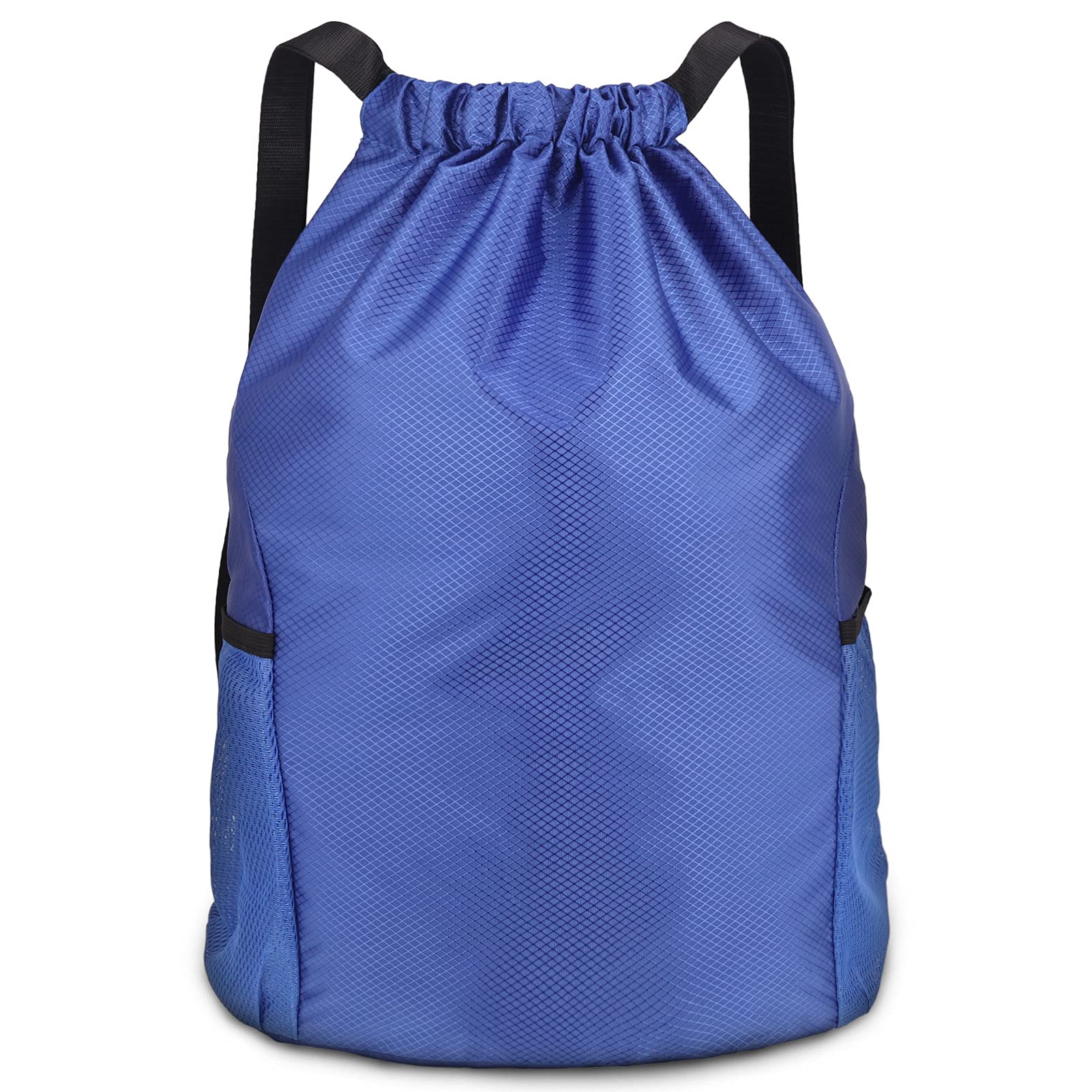 Dacitiery PE Bag Drawstring Gym Bag Black Sports Bag Drawstring With Outside Zipper Sack Bring Two Side Pockets,Large Backpack(Large Blue) — image 1
