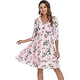 VintageClothing Women's Floral Sundresses Flowy Boho Summer Casual Beach Dress Button Up Midi Party Dress