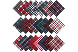 Preboun 50 Pcs 8 x 8 inches Christmas Fabric Squares 25 Styles Buffalo Plaid Check Polyester Fabric Squares Precut Buffalo Xmas Tartan Scraps for DIY Christmas Sewing Home Party Art Craft