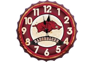 Hanna's Handiworks University of Arkansas NCAA Bottle Cap Clock Vintage Metal Wall Art – Show Your Razorback School Spirit in Your Man Cave, Dorm, Bedroom, College Apartment with UARK Fan Decor