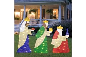 DROFELY Christmas Lighted-up Decoration for Outdoor Yard Lawn, Día de Los Tres Reys Magos （Melchor,Gaspar,Baltasar） Decoration,Holiday Display Christmas Tree Decor AZ23GF-09N