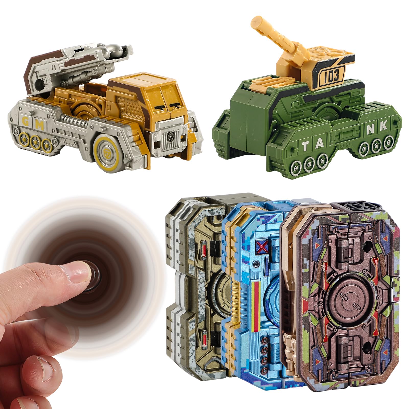 SCIONE 6PCS Transformable Fidget Spinners for Kids Party Bag Fillers, Deformable Armored Car Spinner Fidget Toys, Fingertip Stress Relief Sensory Toy Gifts Kids Classroom Prizes