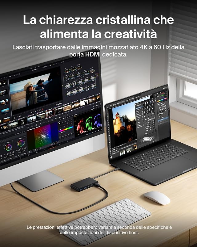 Hub USB-C a 5 Porte con HDMI 4K a 60 Hz, Power Delivery 100W, Trasferimenti Dati Rapidi da 5Gbps, Adattatore USBC Multiporta per MacBook, iPad Pro, Cromebook, HDMI 2.0 Aggiornato - Nero
