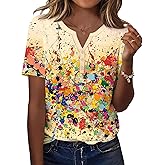 TCOT Women's Tops Dressy Casual Summer Blouses Short Sleeve Button V Neck Spring Tee Shirts