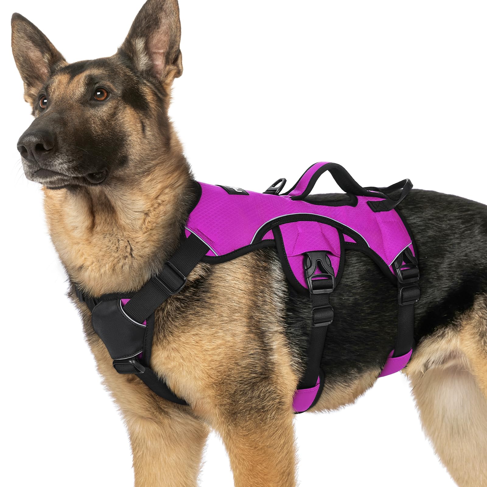 rabbitgoo Escape-Proof Dog Harness Large Dog with Handle, Anti-Pull Reflective Working Service Pets Vests, 3 Points Breathable Pets Vests, Adjustable Lift Support Body Harness Outdoor, XL, Purple