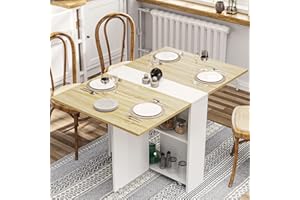 Tiptiper Folding Dining Table with 6 Casters, Drop Leaf Dining Table with Storage Shelves, Folding Kitchen Table for Small Apartments, Pear Wood Color and White