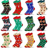 MGparty 12 Pairs Christmas Socks for Women Funny Holiday Crew Socks Cute Novelty Winter Xmas Gift Socks for Stocking Stuffers