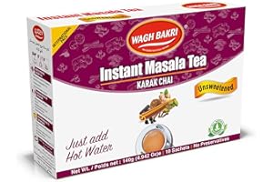 Wagh Bakri Instant Masala Tea, Unsweetened No Sugar Added, Karak Chai - 140grams, 10 Sachets [International Pack]