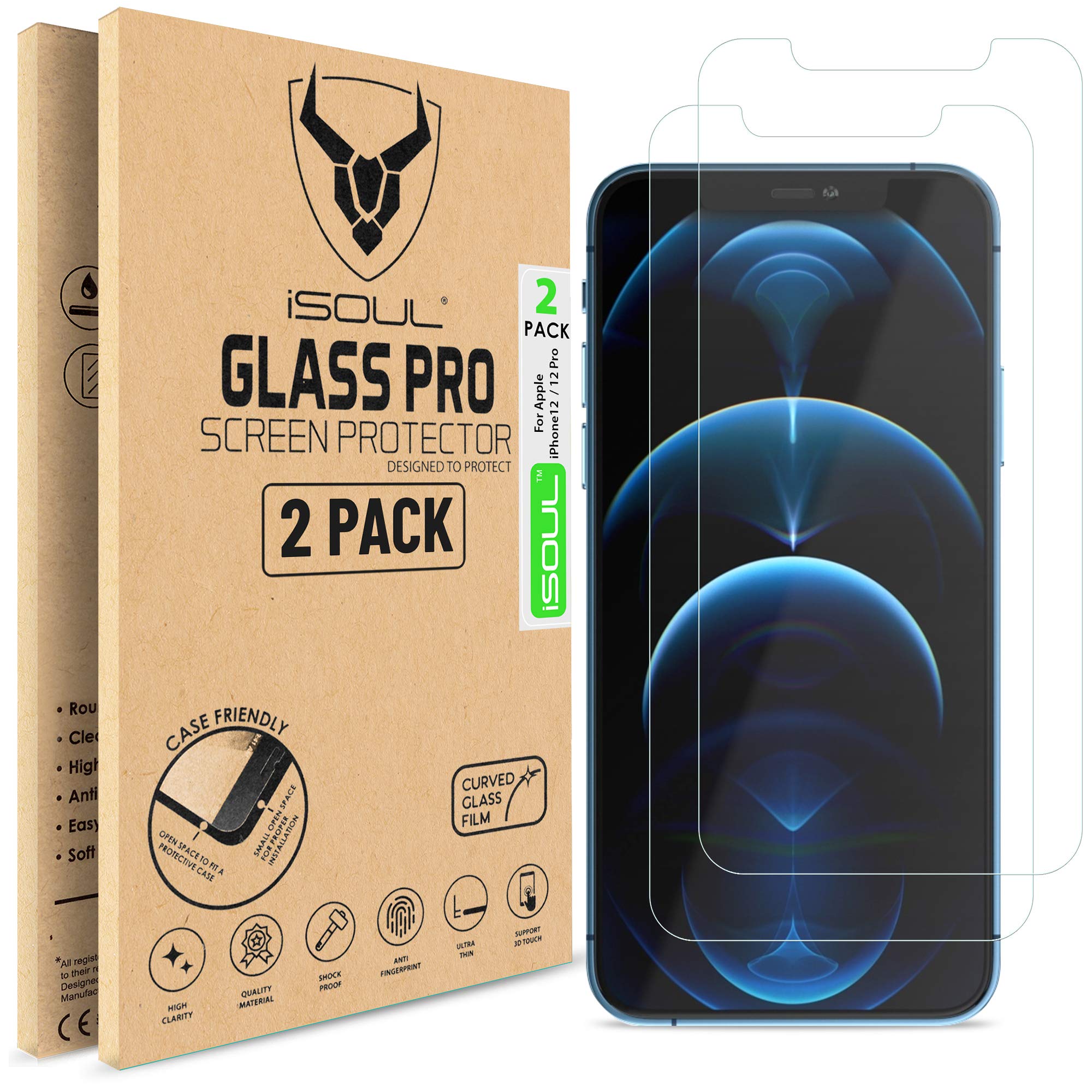 iSOUL Screen Protector Compatible With iPhone 12 Pro Max 6.7 Inch, Tempered Glass Film, 2-Pack