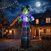UHAVWILL 10FT Halloween Inflatables Witch Outdoor Decorations, Scary Outdoor Decor with Magic Light, Giant Halloween Blow ups Witch,This inflable Gigante with LEDs for Outside Yard Decorations