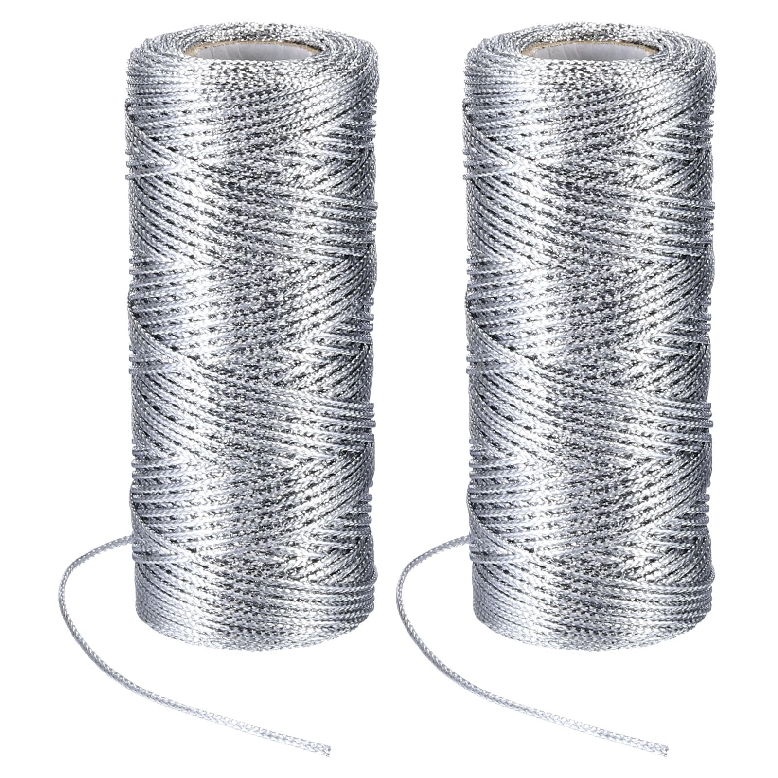 PATIKIL 220 Yards Decorative Metallic Bakers Twine, 2 Rolls Wrapping Twine String Rope DIY Tie Gift Packing Materials for Christmas Crafts Wedding Present,Silver