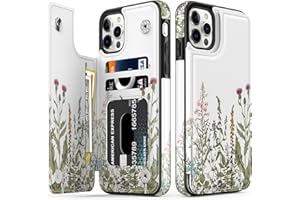 LETO for iPhone 15 Pro Case Flip Folio Leather Wallet - Fashionable Flower Designs - Card Slots,Kickstand - Protective Phone Case for Women and Girls - 6.1" - Purple Flower Leaves