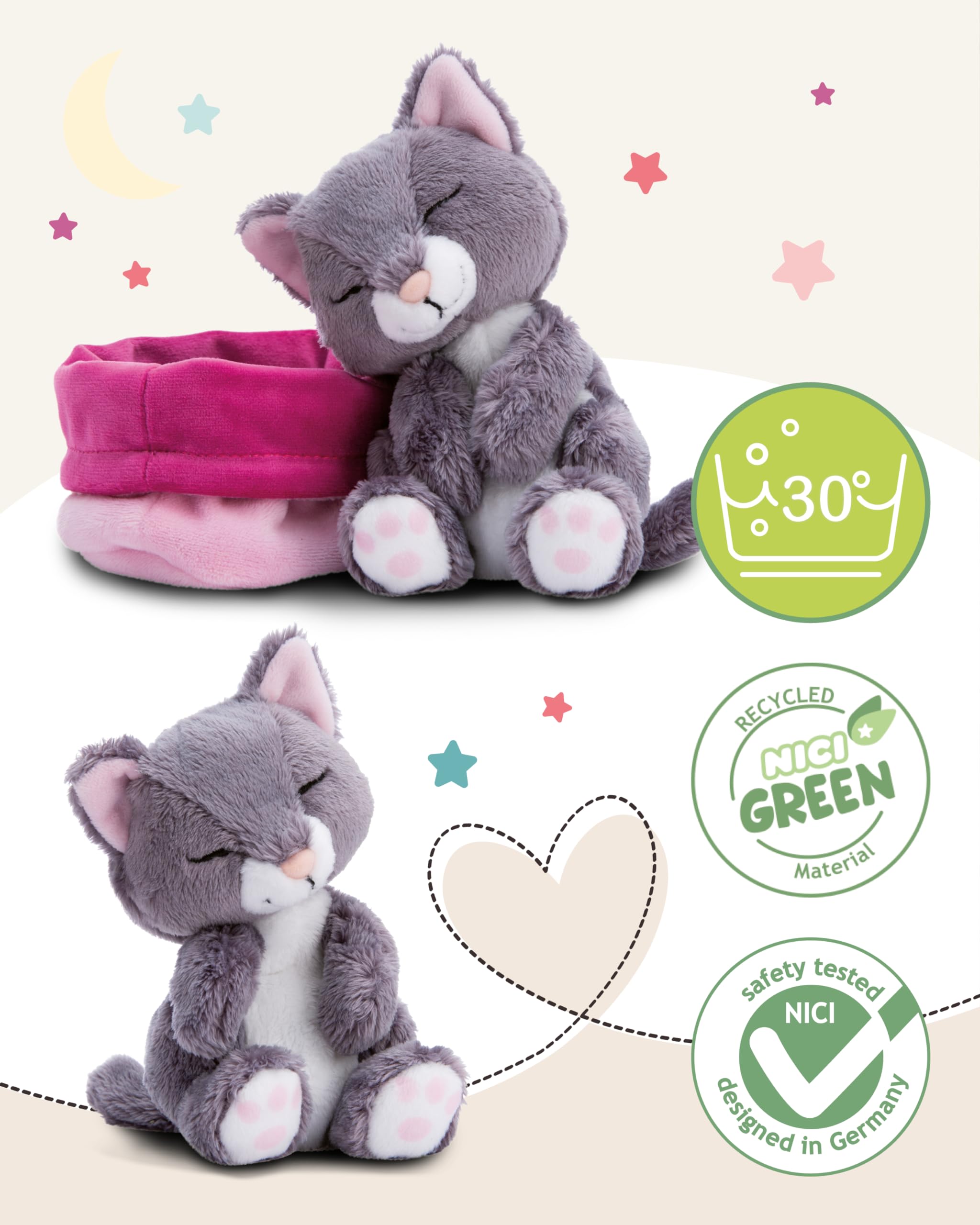 Kuscheltier Katze grau 12cm schlafend im Körbchen 3