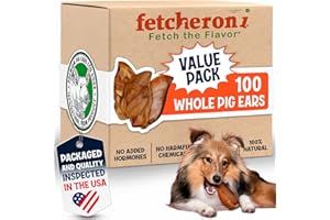 FETCHERONI Whole Pig Ears for Dogs Large - 100 Pack Long Lasting Dog Chews - One Ingredient Delicious All Natural Flavor – Easy to Digest Dog Treat for Large Dogs - Great for Teeth and Gums
