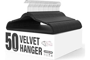 YSSOA Velvet Hangers 50 Pack, Non-Slip Clothes Hangers with Shoulder Notches, 360° Swivel Hooks, Heavy Duty Standard Hangers for Closet Space Saving, Black