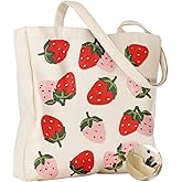 Miss Adola Embroidery Tote Bag with Pocket & Buckle - Reusable Canvas Tote for Women Cute Aesthetic Work Shopping Grocery Bag