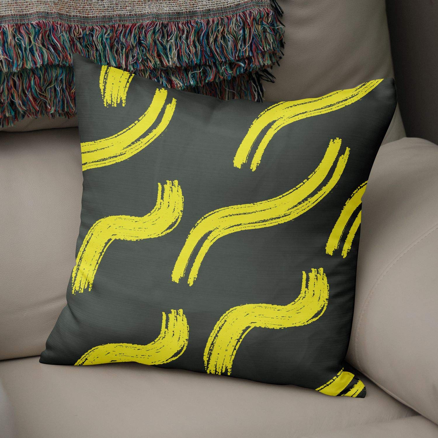 Bonamaison Decorative Cushion Cover Neon Yellow & Fume, Throw Pillow Covers, Home Decorative Pillowcases for Livingroom, Sofa, Bedroom, Size: 50x50 Cm - Designed and Manufactured in Turkey