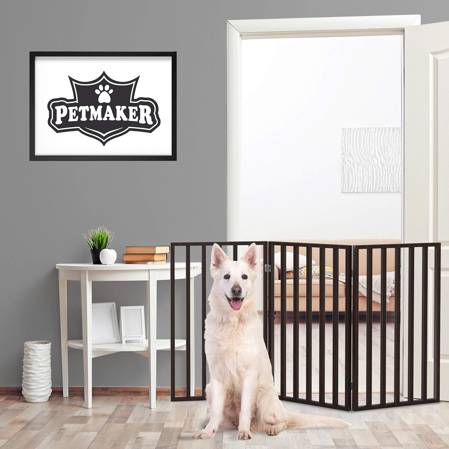 PETMAKER Wooden Pet Gate- Tall Freestanding 3-Panel Indoor Barrier Fence, Lightweight & Foldable for Dogs, Puppies, Pets- 54 X32 (Dark Brown) : Pet Supplies
