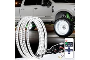 YISWHIS 4PCS 17 INCH Double Row Pure White Wheel Lights,Chasing Light Modes, Remote Control, IP67 Waterproof, 6500K Cold White Rim Lights for Truck Pickup Car Van SUV Jeep Vehical Offroad