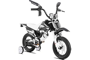 KEANO Motocross Style Kids Bike for Boys Girls Ages 3-7 Years, 12 & 16 Inch Bikes with Training Wheels and Number Plate, Children Bicycles Black