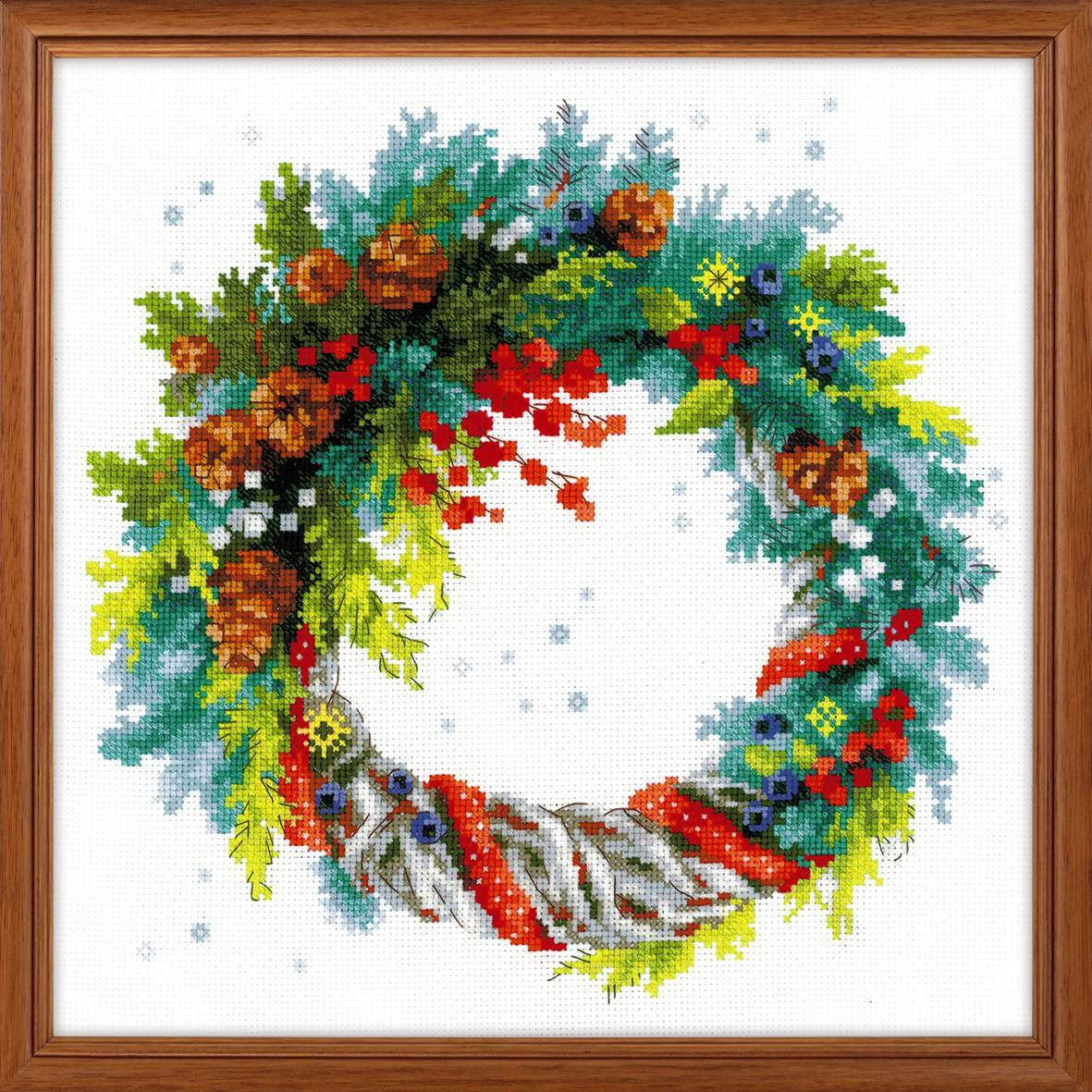 RIOLIS Cross Stitch Kit - 1603 - Wreath with Blue Spruce