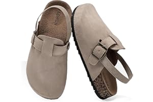 XTJSCBDSH Kids Suede Clogs for Boys and Girls Toddler Cork Footbed Sandals Mules, Potato Shoes with Adjustable Buckle, Slip-on Slippers Indoor Outdoor