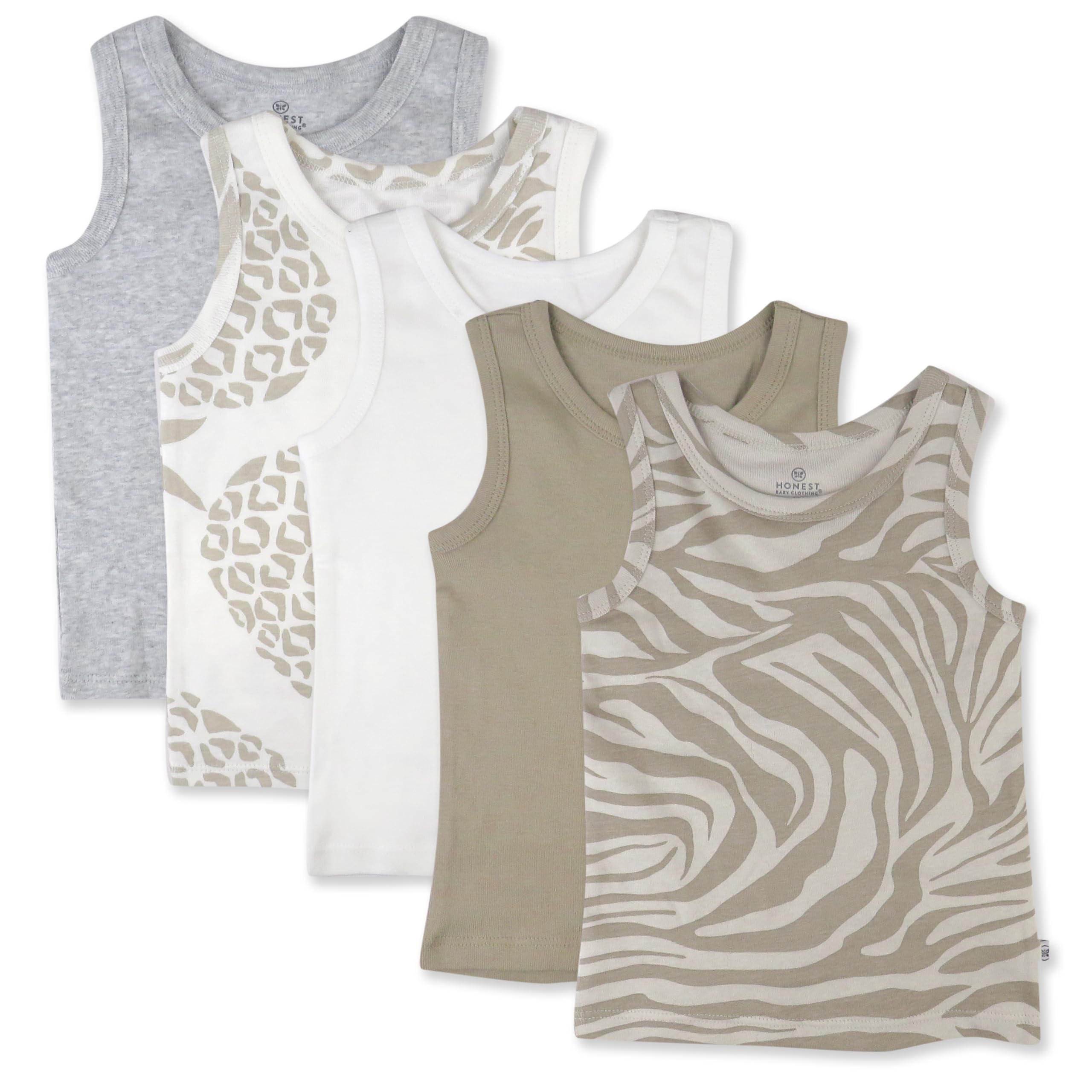 HonestBaby Sleeveless Muscle T-Shirts 100% Organic Cotton for Infant Baby and Toddler Boys, Girls, 5-Pack Sand Dune, 2T Image