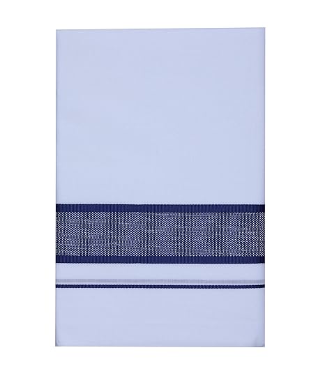 Men's Cotton Double Dhoti, Free Size_105,White and Blue Zari