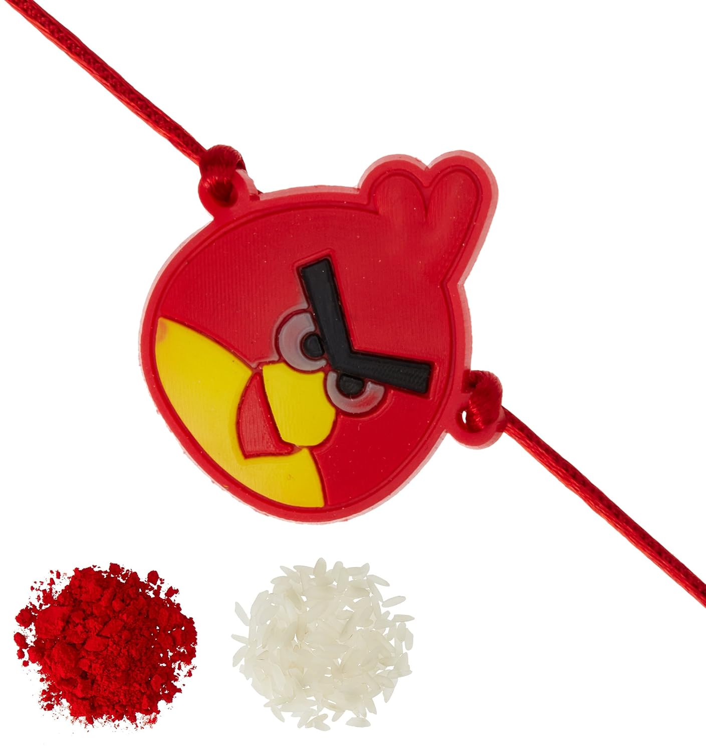 aheli cartoon rakhi with roli chawal tilak for kids (red) (r24118a)