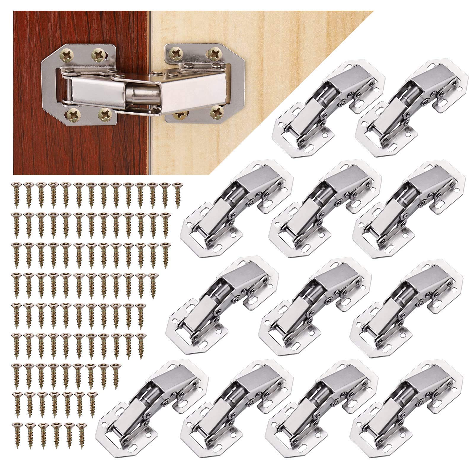 Zocipro 90 Degree Hinges for Door Cupboard with Screws, Soft Close Hinges, Invisible Closet Hinges, Wardrobe Hinges for Kitchen Door Cabinets, Pack of 12