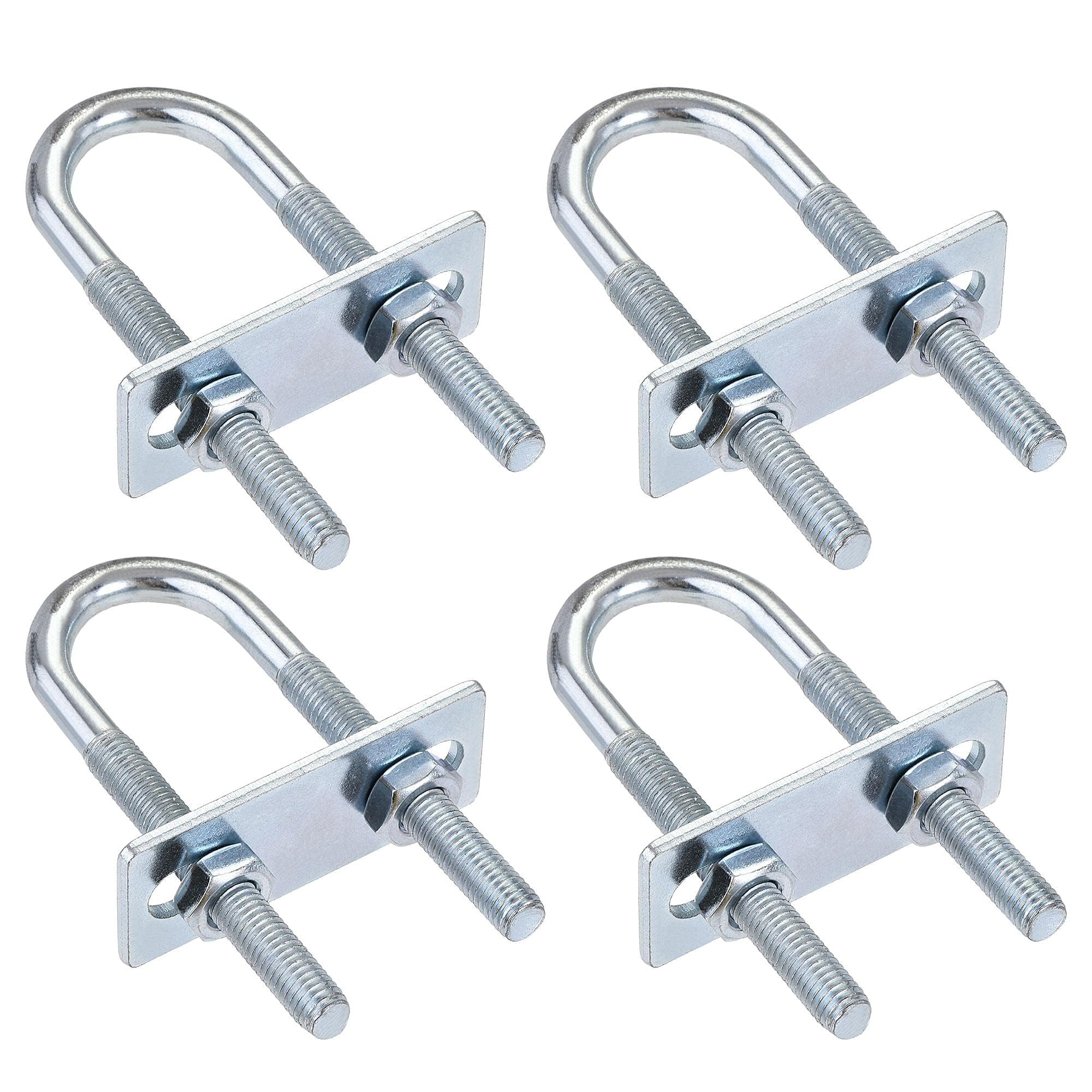 TOP-VIGOR 4 sets M8 Round U-Bolts, 25mm Inner Width 90mm Length Steel U-Bolts with Nut, Plate for Building Installations Mechanical Parts Connection Cehicles Ships — image 1