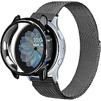Amzpas Metal Band for Samsung Galaxy Watch Active 2 40mm 44mm with Case, 20mm Replacement Band & Full Around PC Bumper…