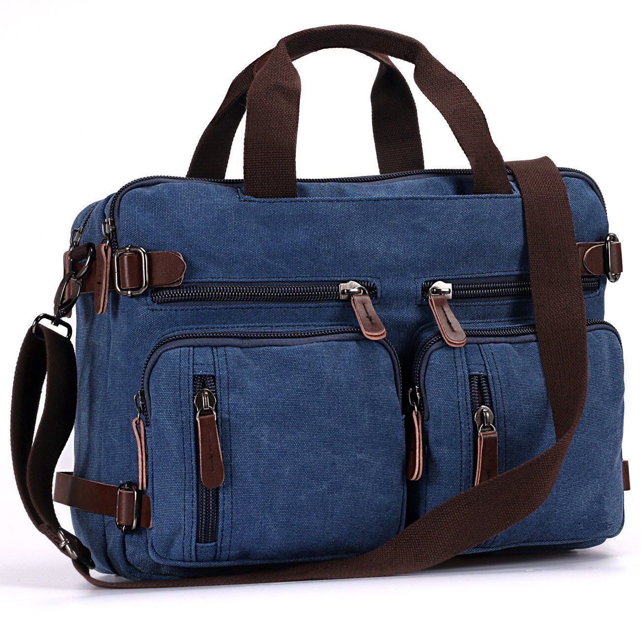 Mupack Vintage Canvas Laptop Backpack Messenger Bag Hybrid Briefcase Backpack Vintage Rucksack Satchel (Blue)