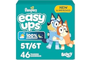 Pampers Easy Ups Girls & Boys Potty Training Pants, Size 7 (5T6T), 46 Count, Bluey Absorbent Training Underwear, Up to 100% L