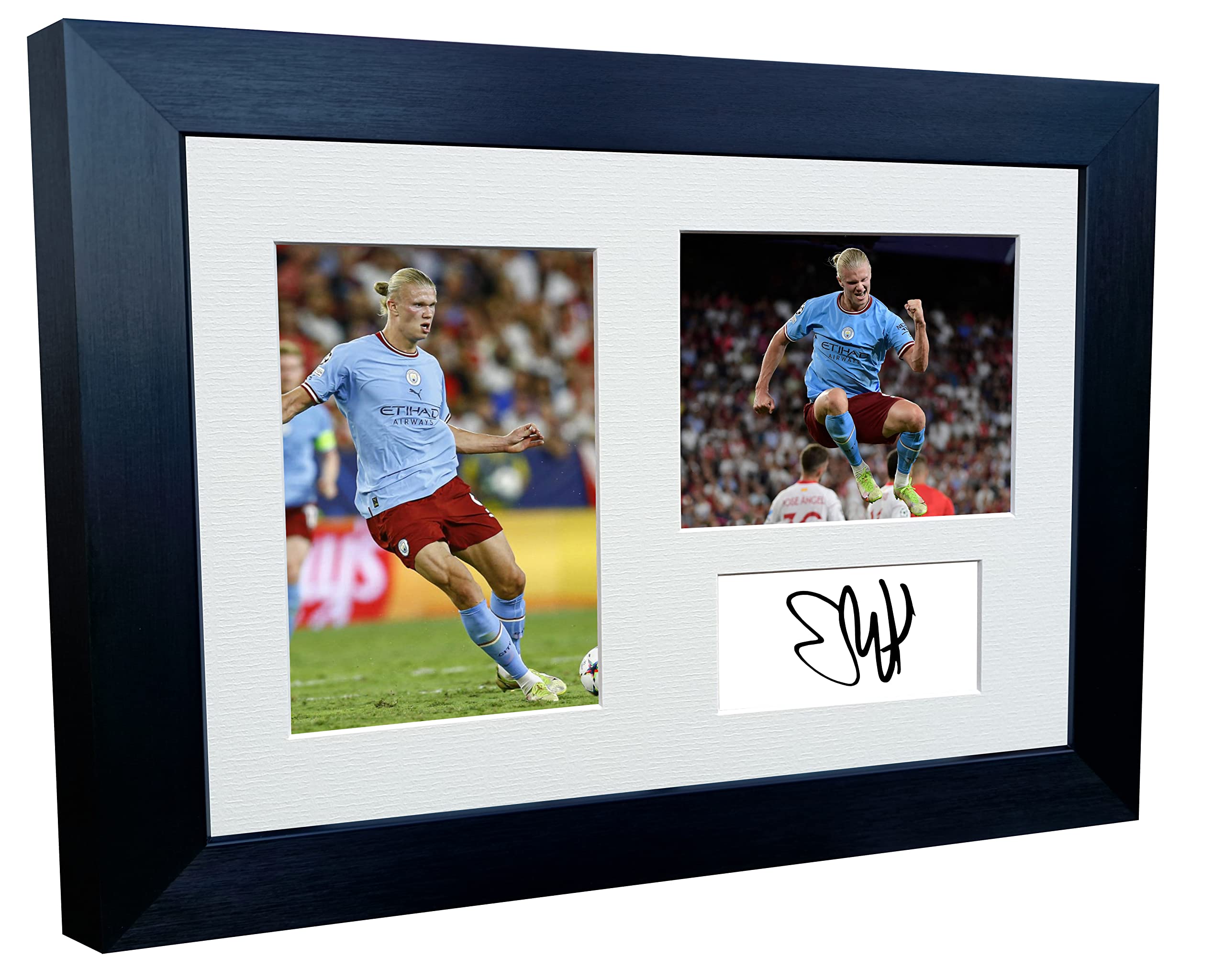 12x8 A4 Erling Haaland Manchester City Triple Autographed Signed Photo Photograph Picture Frame Football Soccer Poster Gift